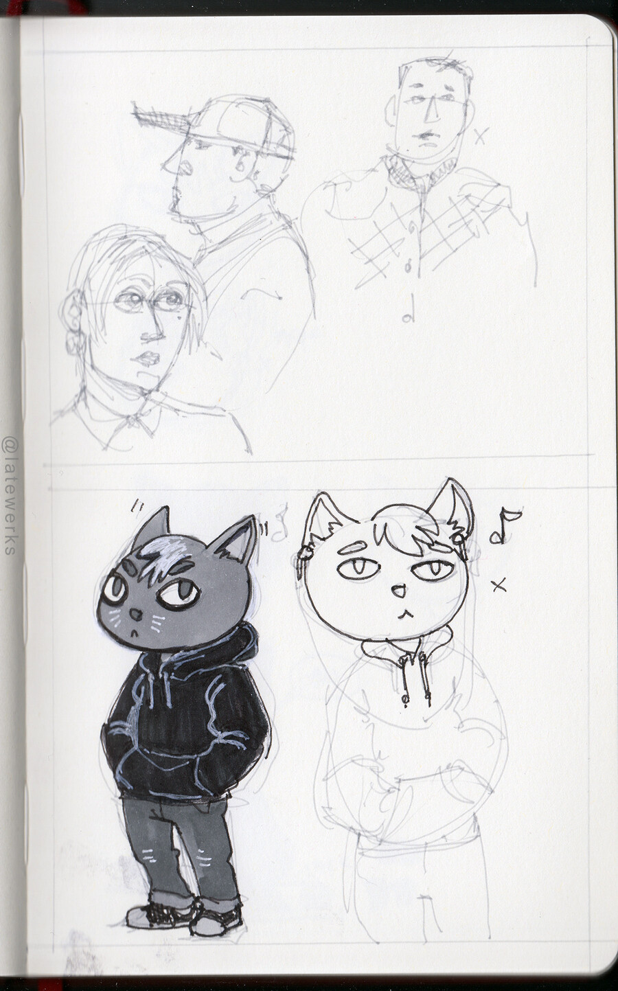 Rough character sketches, cat people