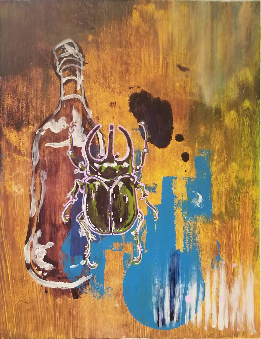Bottle, beetle.